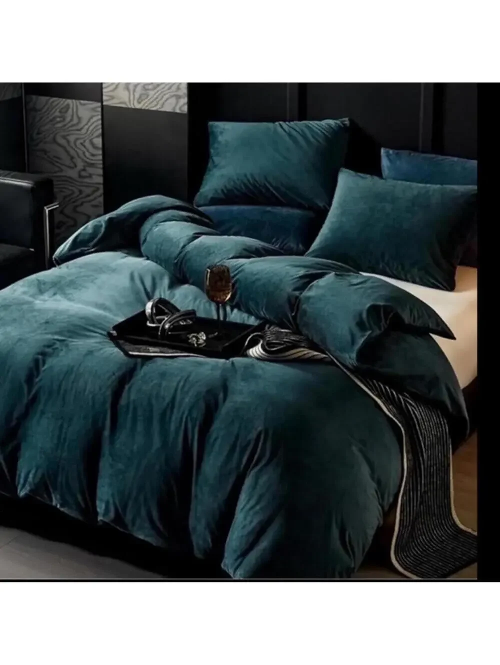 🆕 QUEEN Velvet Duvet Bedding Set Cover Blue Green Velour Warm Rich Luxury Cozy